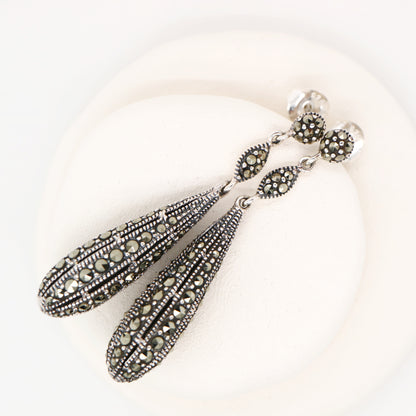 Art deco marcasite drop earrings in sterling silver