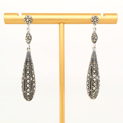 Art deco marcasite drop earrings in sterling silver