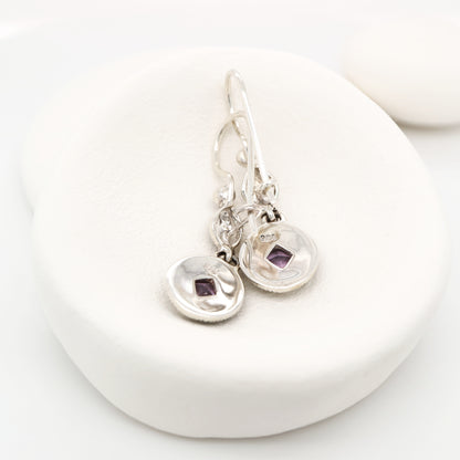 Art deco princess cut amethyst drop earrings with marcasite in sterling silver