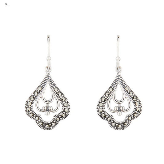 Edwardian drop earrings in marcasite in sterling silver