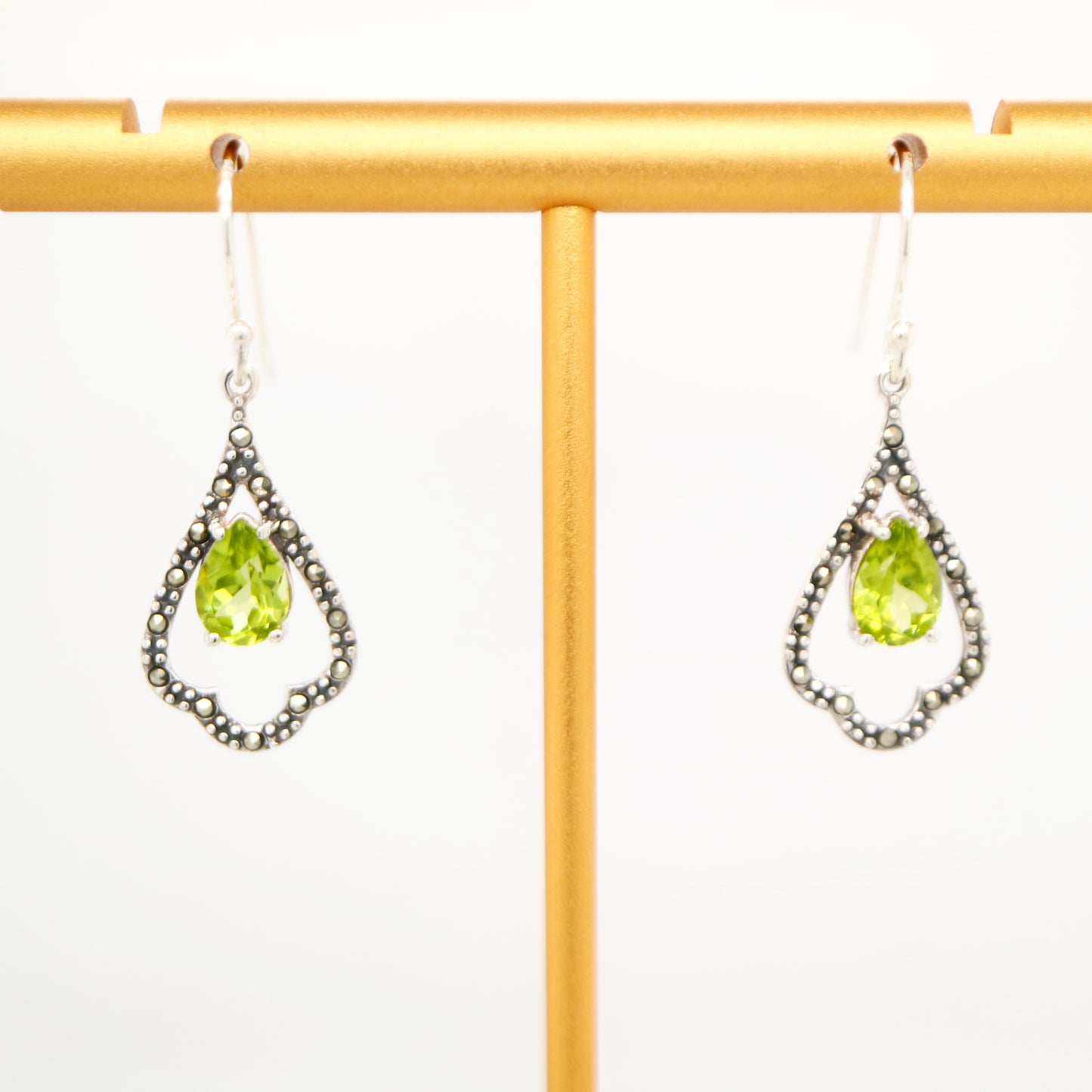 Edwardian style earrings with Peridot, marcasite in sterling silver