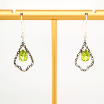 Edwardian style earrings with Peridot, marcasite in sterling silver