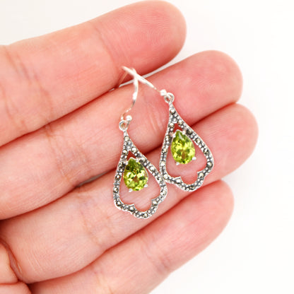 Edwardian style earrings with Peridot, marcasite in sterling silver