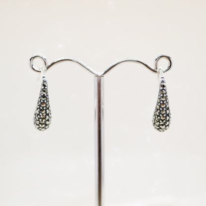 Curve hook style earrings with marcasite in sterling silver