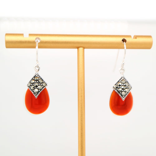 Art deco dangle earrings with carnellian and marcasite in sterling silver