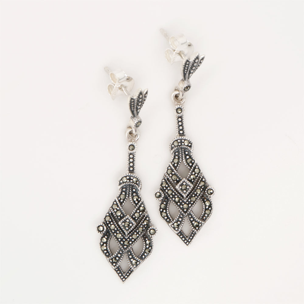 Art deco earrings with marcasite in sterling silver