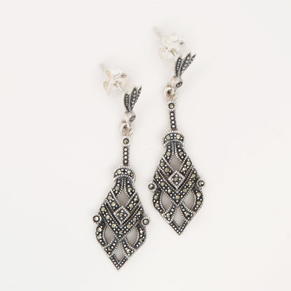 Art deco earrings with marcasite in sterling silver
