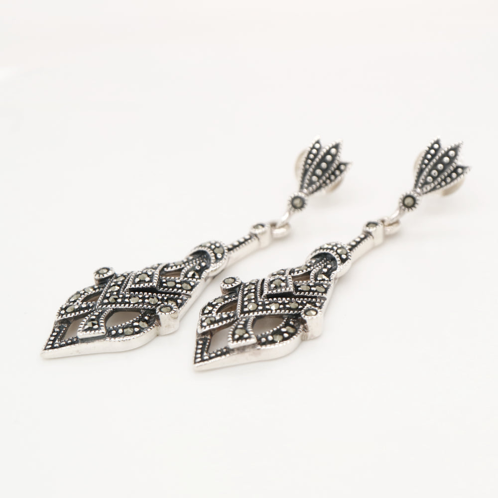 Art deco earrings with marcasite in sterling silver