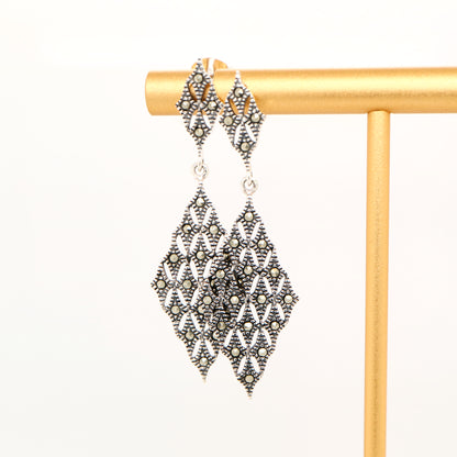 Art deco tessalated diamond shaped marcasite earrings in sterling silver