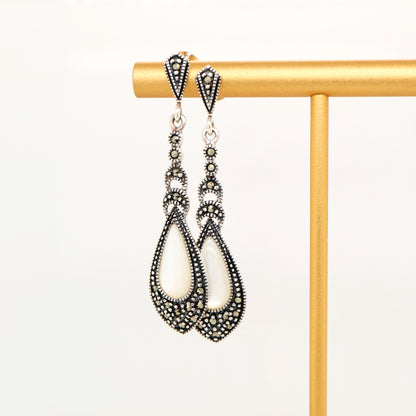 Mother of pearl drop earrings with marcasite in sterling silver