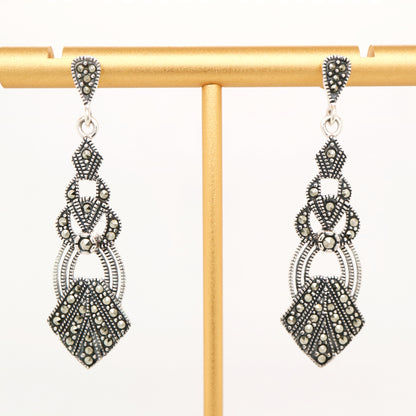 Art deco marcasite dangle earrings in sterling silver