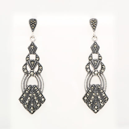 Art deco marcasite dangle earrings in sterling silver