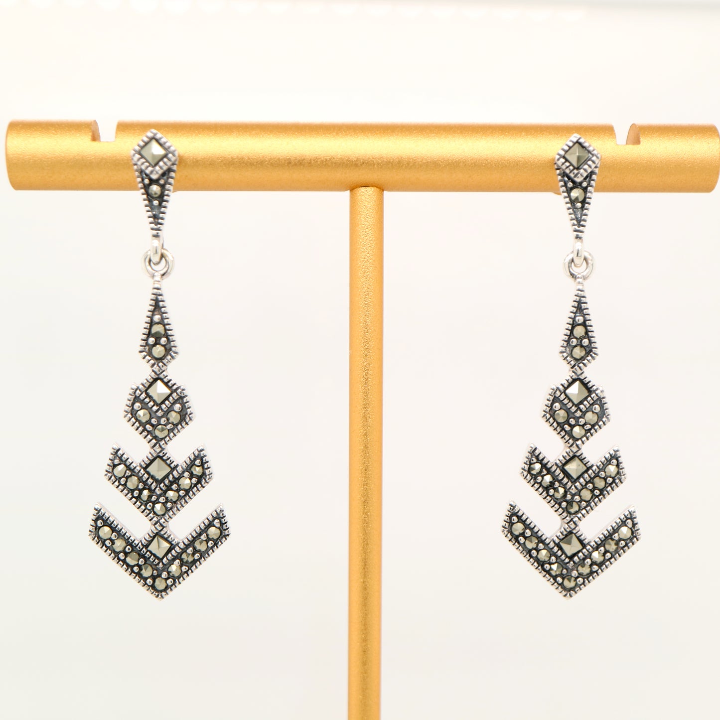 Aztec marcasite drop earrings in sterling silver