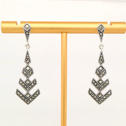 Art deco drop earrings in marcasite in sterling silver