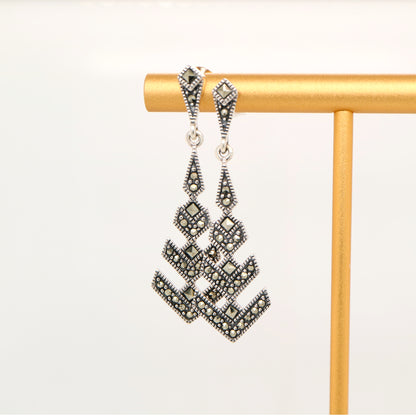 Aztec marcasite drop earrings in sterling silver