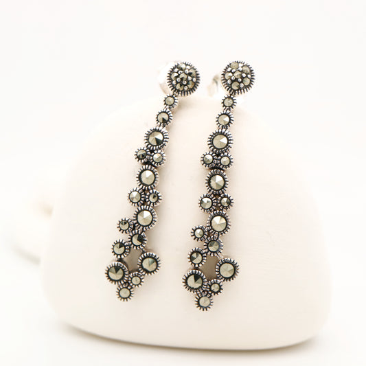 Marcasite drop cluster earring in sterling silver