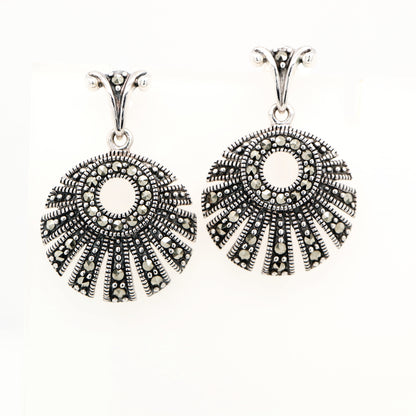 Circular fan marcasite earrings in sterling silver