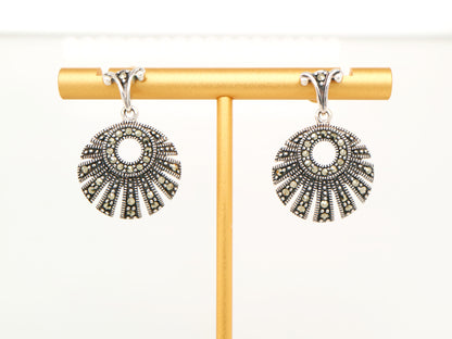 Circular fan marcasite earrings in sterling silver
