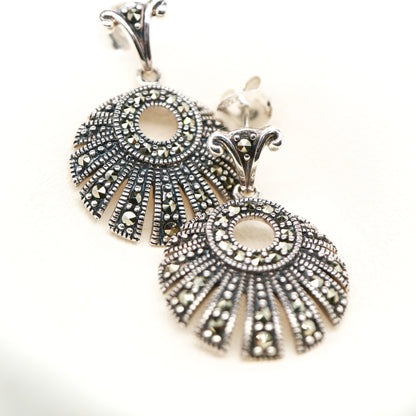 Circular fan marcasite earrings in sterling silver