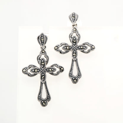 Marcasite cross earrings in sterling silver