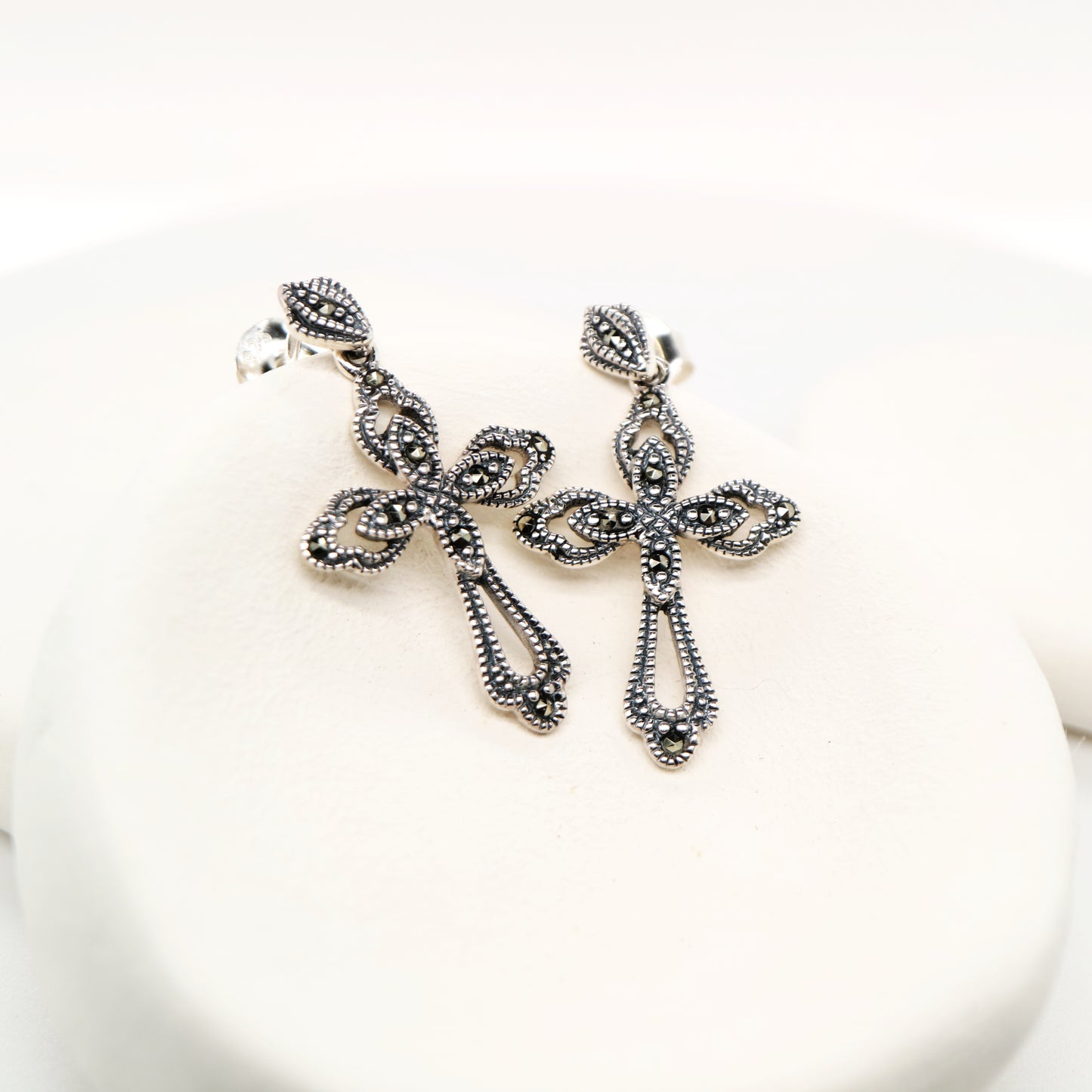Marcasite cross earrings in sterling silver