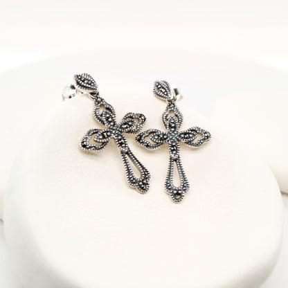 Marcasite cross earrings in sterling silver
