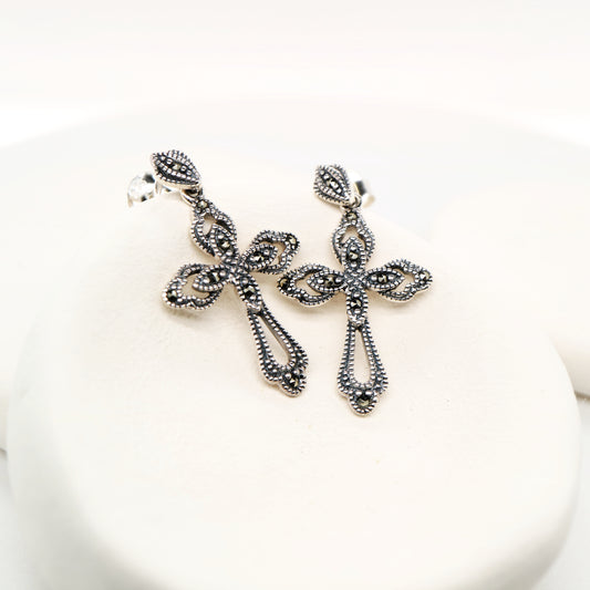 Marcasite cross earrings in sterling silver