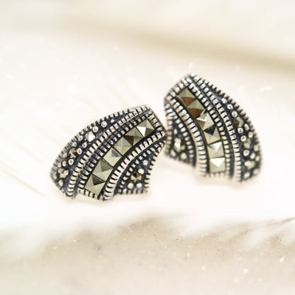 Art deco seashell earring with marcasite in sterling silver