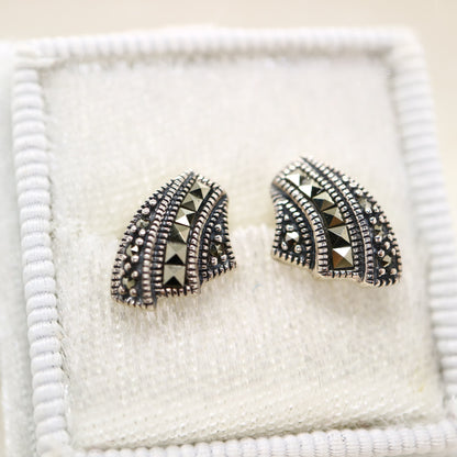 Art deco seashell earring with marcasite in sterling silver