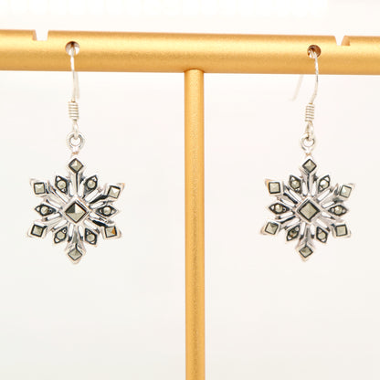 Snowflake earring with marcasite in sterling silver