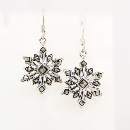 Snowflake earring with marcasite in sterling silver