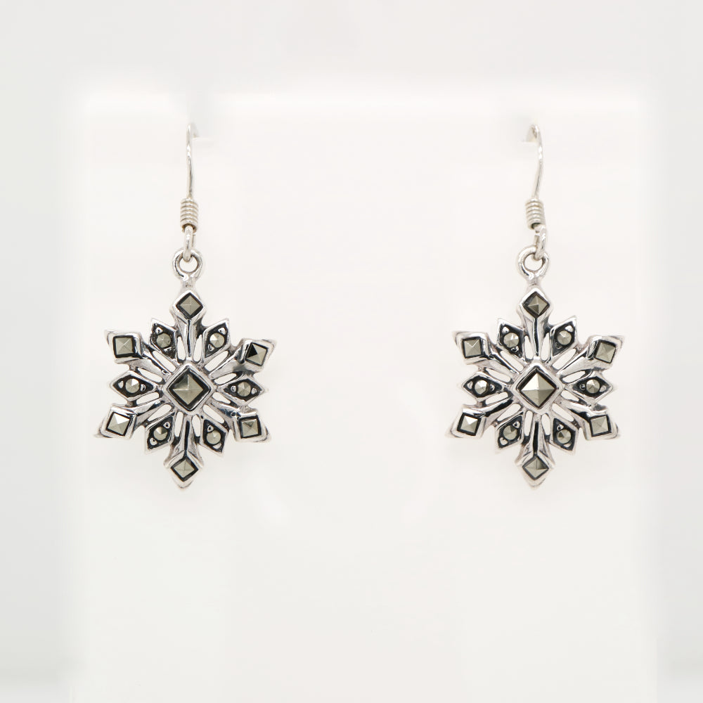 Snowflake earring with marcasite in sterling silver