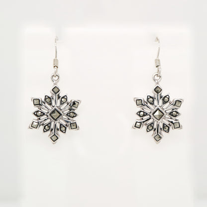 Snowflake earring with marcasite in sterling silver