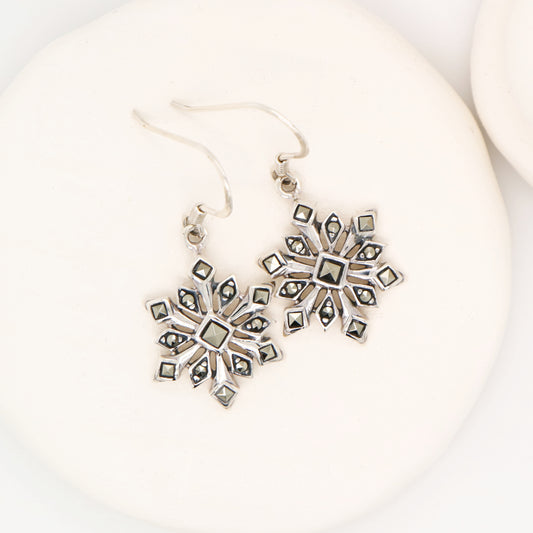 Snowflake earring with marcasite in sterling silver