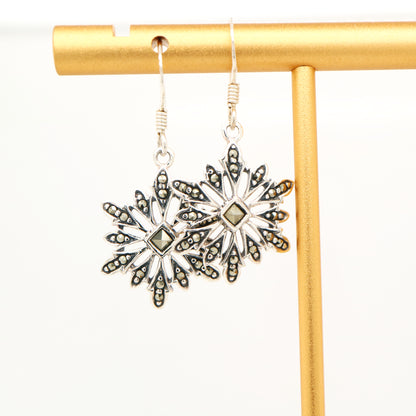 Starburst snowflake earrings with marcasite in sterling silver