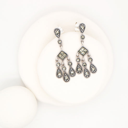 Marcasite chandelier dangle earrings in sterling silver