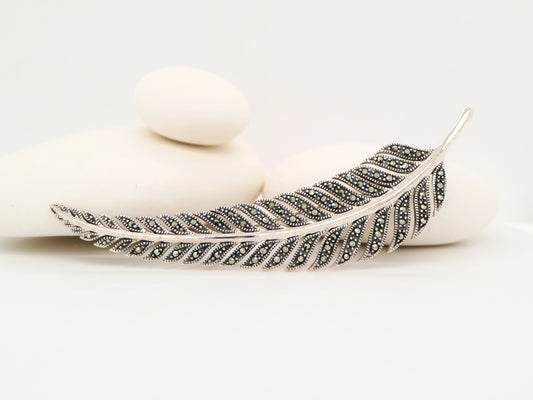 Fern leaf in marcasite and silver brooch