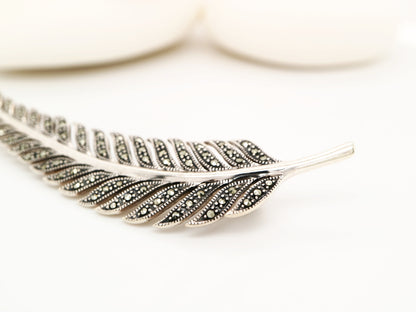 Fern leaf in marcasite and silver brooch
