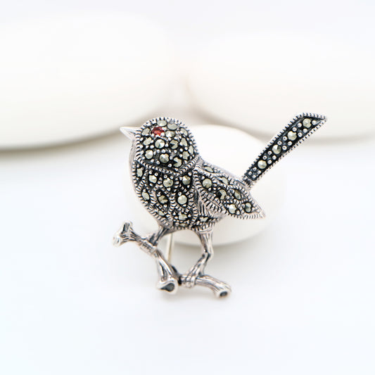 Fairywren marcasite brooch in sterling silver
