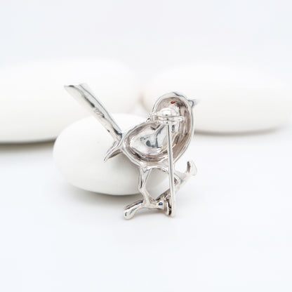 Fairywren marcasite brooch in sterling silver with garnet eye