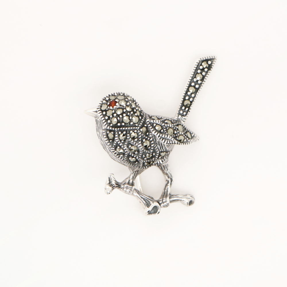 Fairywren marcasite brooch in sterling silver