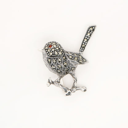 Fairywren marcasite brooch in sterling silver