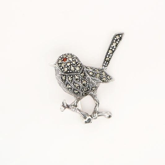 Fairywren marcasite brooch in sterling silver