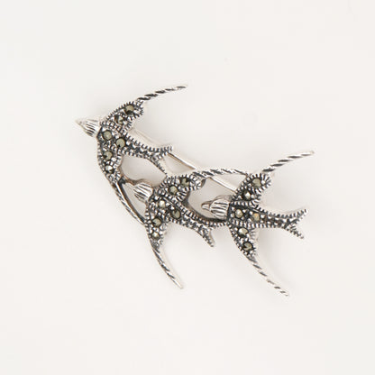 3 swallow brooch in marcasite and sterling silver