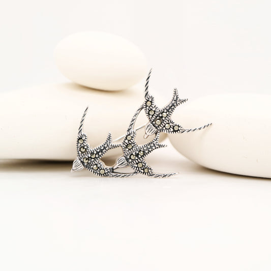 3 swallow brooch in marcasite and sterling silver