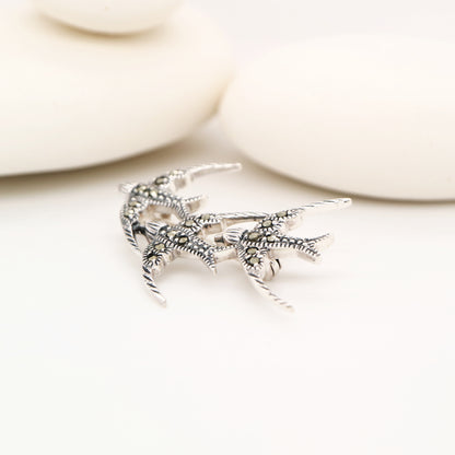 3 swallow brooch in marcasite and sterling silver
