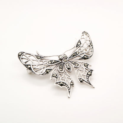 Butterfly brooch with marcasite in sterling silver