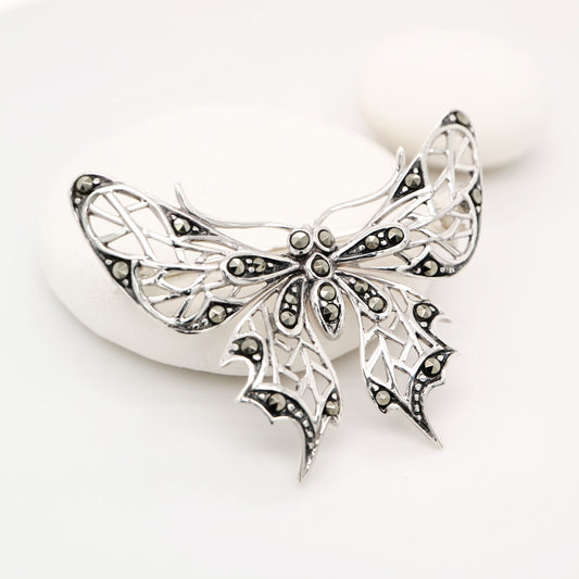 Butterfly brooch with marcasite in sterling silver