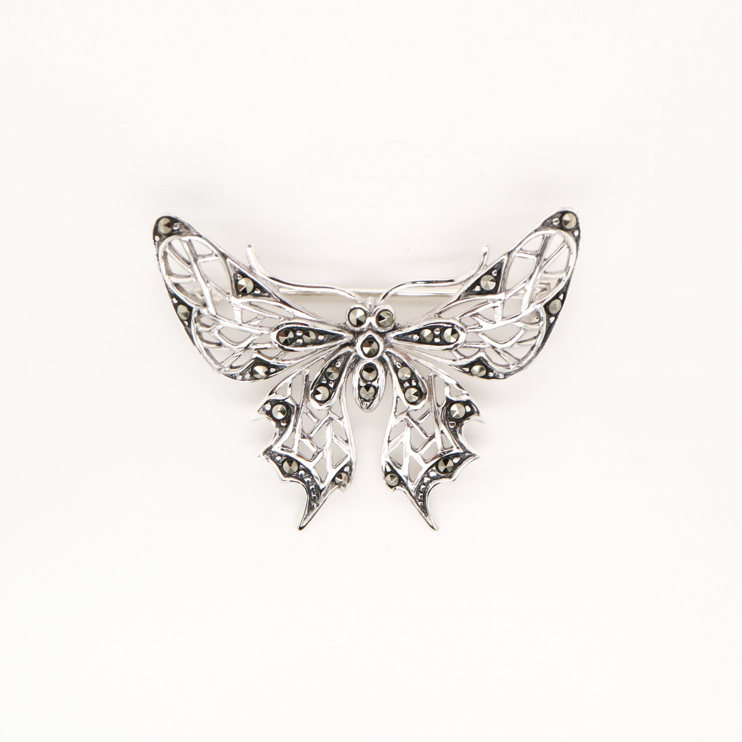 Butterfly brooch with marcasite in sterling silver
