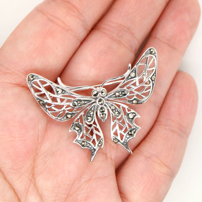 Butterfly brooch with marcasite in sterling silver